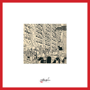 TINTIN EN AMERIQUE - LITHOGRAPHIE + CADRE BOIS ROUGE