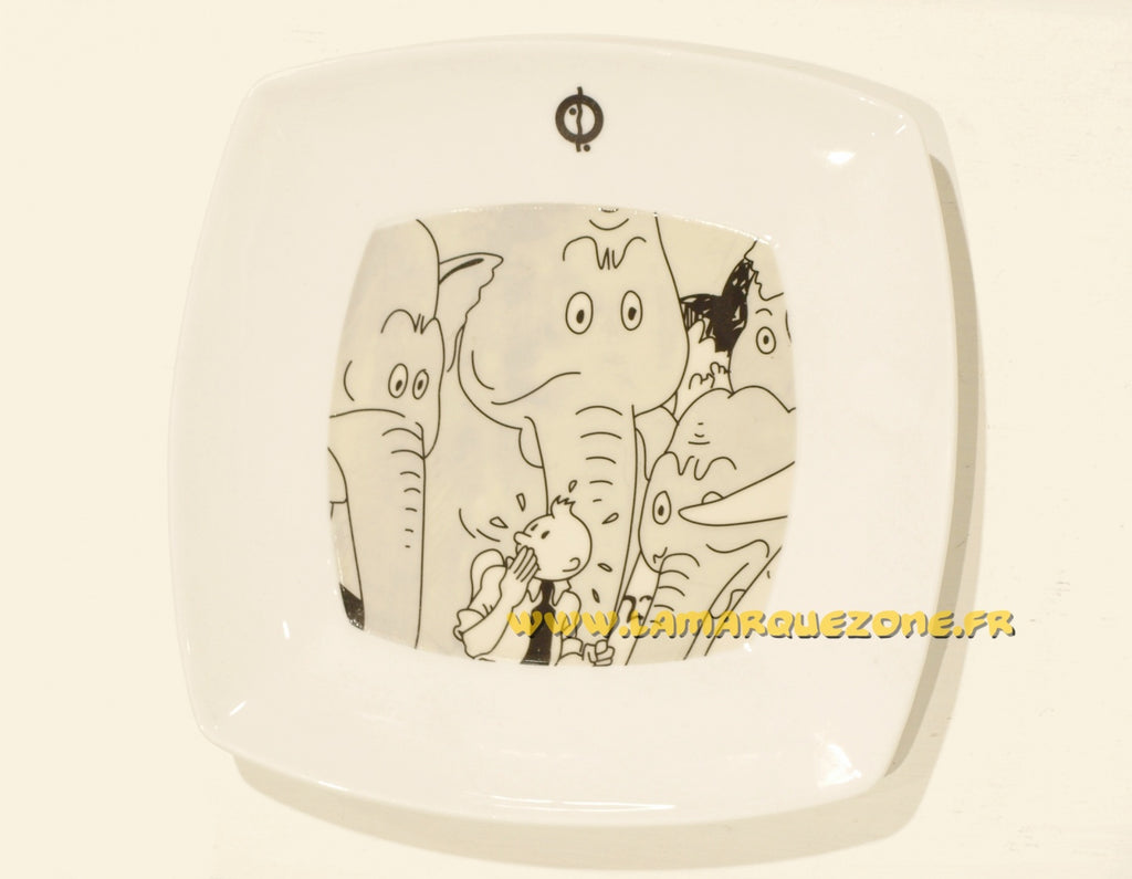 TINTIN: ASSIETTE CARREE "ELEPHANT" 25 CM