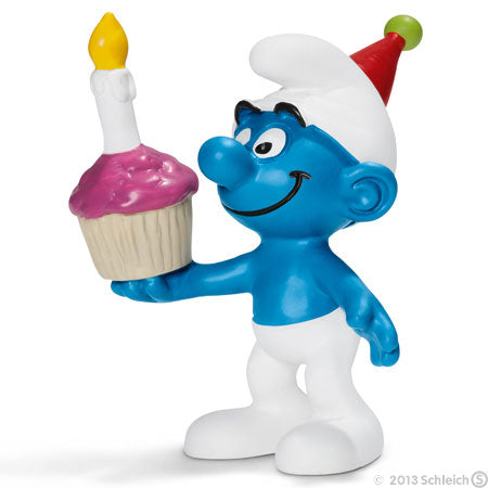 LES SCHTROUMPFS: SCHTROUMPF D'ANNIVERSAIRE - figurine plastique 5 cm