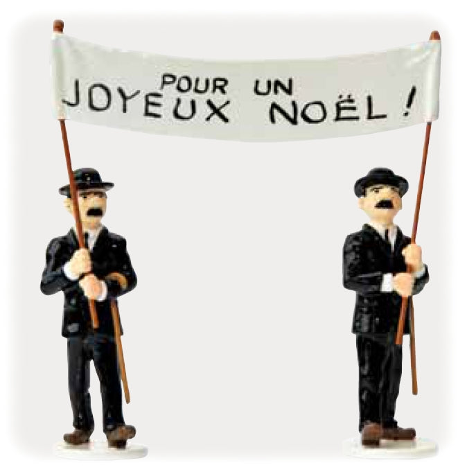 TINTIN: LA CARTE DE VOEUX 1972, DUPOND & DUPONT "POUR UN JOYEUX NOEL!" - figurines métal
