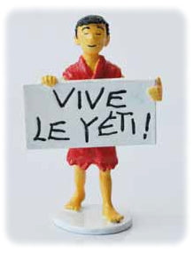 TINTIN: LA CARTE DE VOEUX 1972, ENFANT TIBETAIN "VIVE LE YETI !" - figurine métal