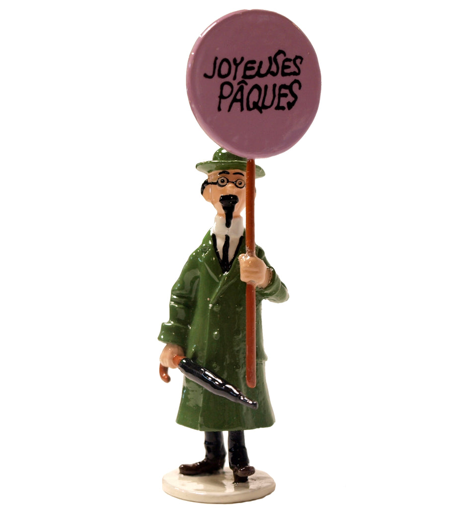 TINTIN: LA CARTE DE VOEUX 1972, TOURNESOL "JOYEUSES PAQUES" - figurine métal