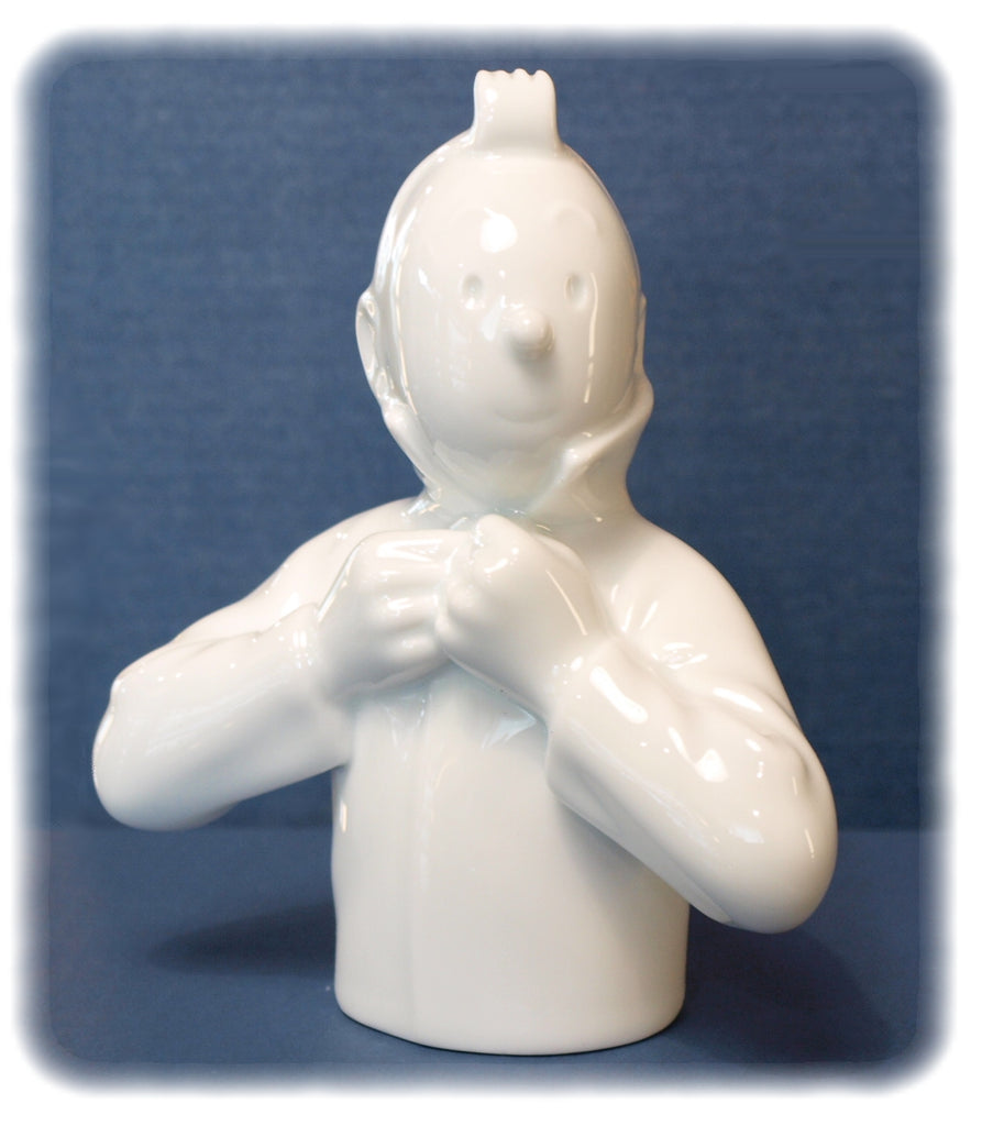 TINTIN: TINTIN FERME SON COL, version "brillante" - buste en porcelaine 12 cm