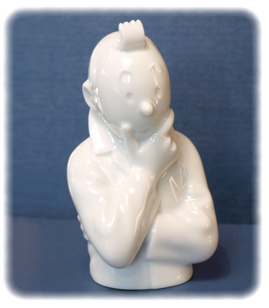 TINTIN: TINTIN PENSE, version "brillante" - buste en porcelaine 12.5 cm
