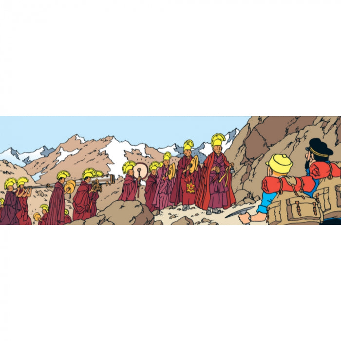 carte postale double Tintin procession Tibétaine + enveloppe 10.5 x 29.7 cm (31175)