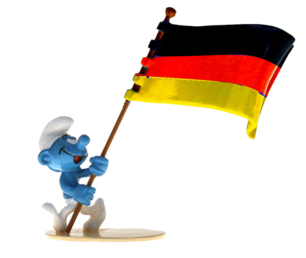 LES SCHTROUMPFS: LE SCHTROUMPF PORTE-DRAPEAU ALLEMAND, COLLECTION ORIGINE III - figurine métal