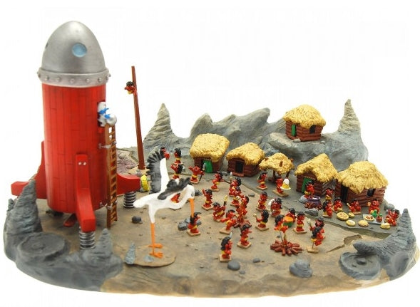 LES SCHTROUMPFS: LE COSMOSCHTROUMPF ET LE VILLAGE DES SCHLIPS - décor et figurines métal