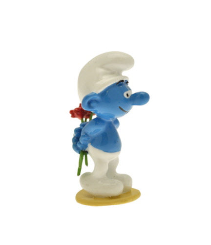 LES SCHTROUMPFS: SCHTROUMPF AUX FLEURS, COLLECTION ORIGINE - figurine métal 3.5 cm