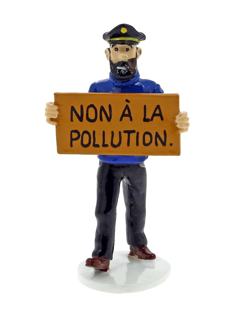 TINTIN: LA CARTE DE VOEUX 1972, HADDOCK "NON A LA POLLUTION" (série 6) - figurine métal 6 cm