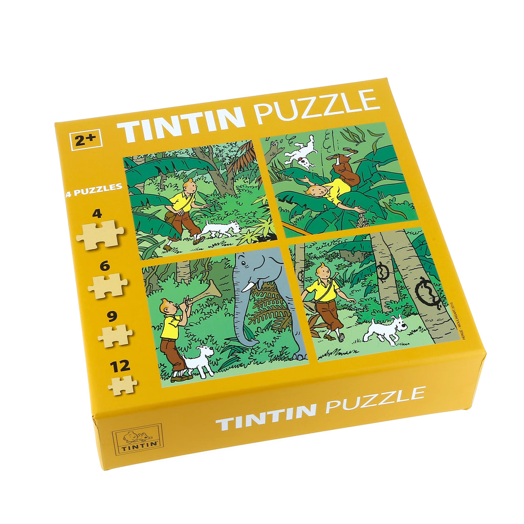TINTIN: JUNGLE - boite de 4 puzzles 15 x 15 cm